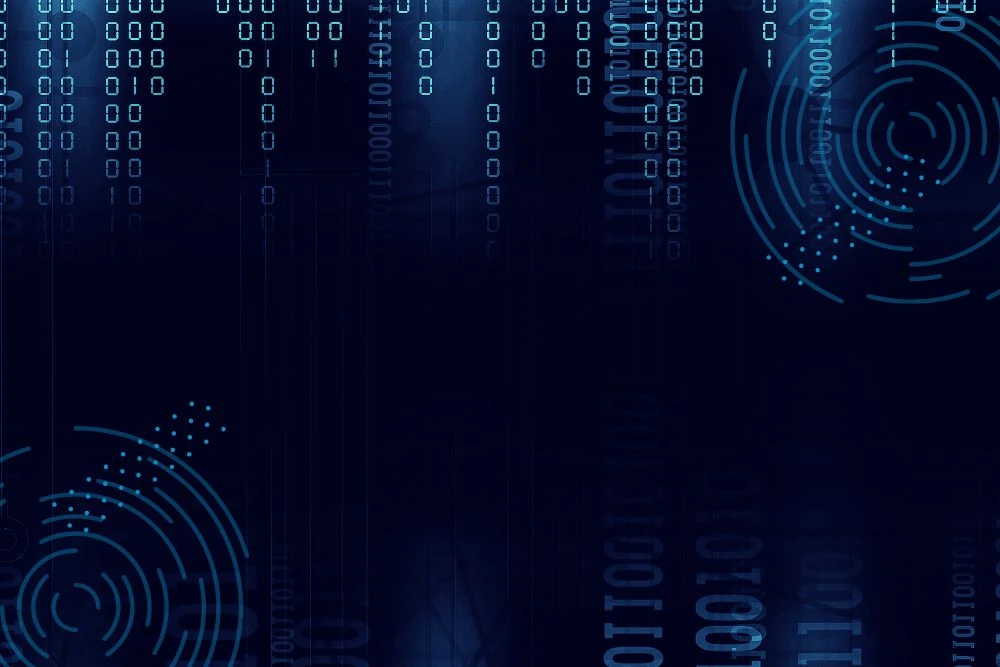dark background with decorative digital codes